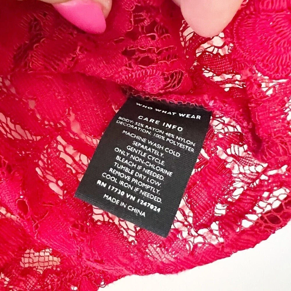Womens Red Lace Short Sleeve Sheer Blouse Sexy Sz XL Who What Wear - Picture 4 of 6